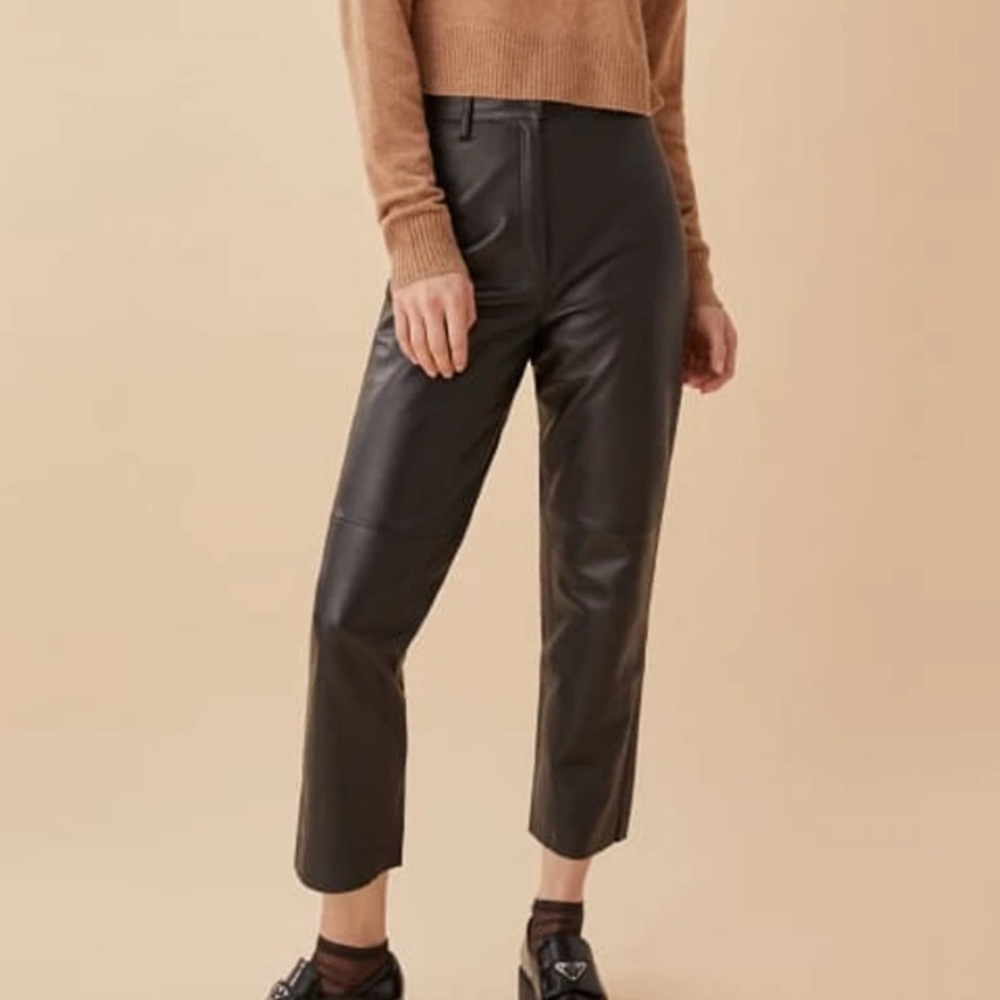 EUC Reformation x Veda Real Leather Black High Rise Trouser Pants Size 6